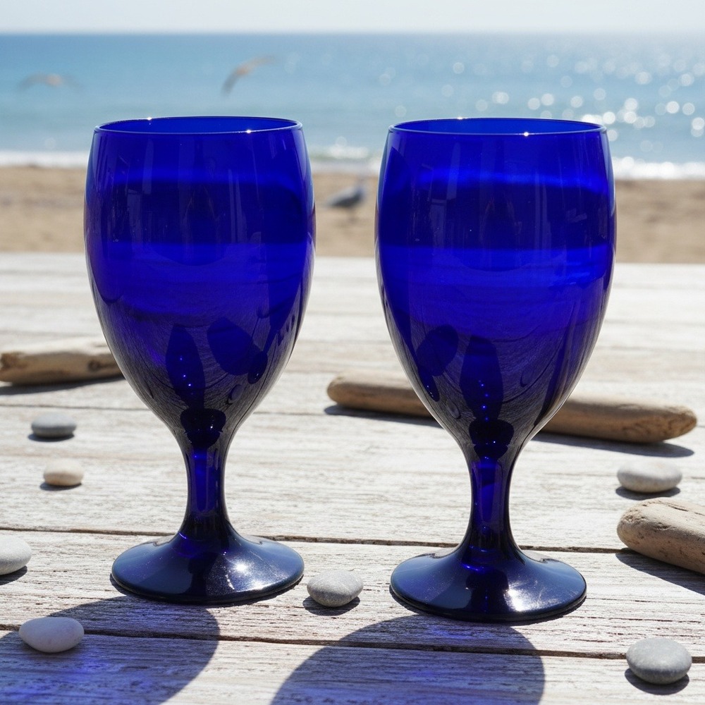 Libbey Premiere Cobalt Blue Goblets, Set of 2, Vintage Water/ Wine Glasses